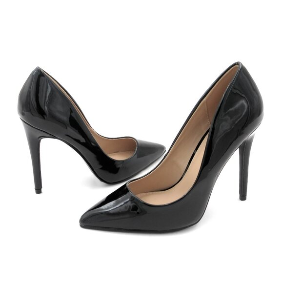 LURNYET BLACK PATENT Women Pointed-Toe Pumps with Stiletto 4 inch Heels - Picture 4 of 4
